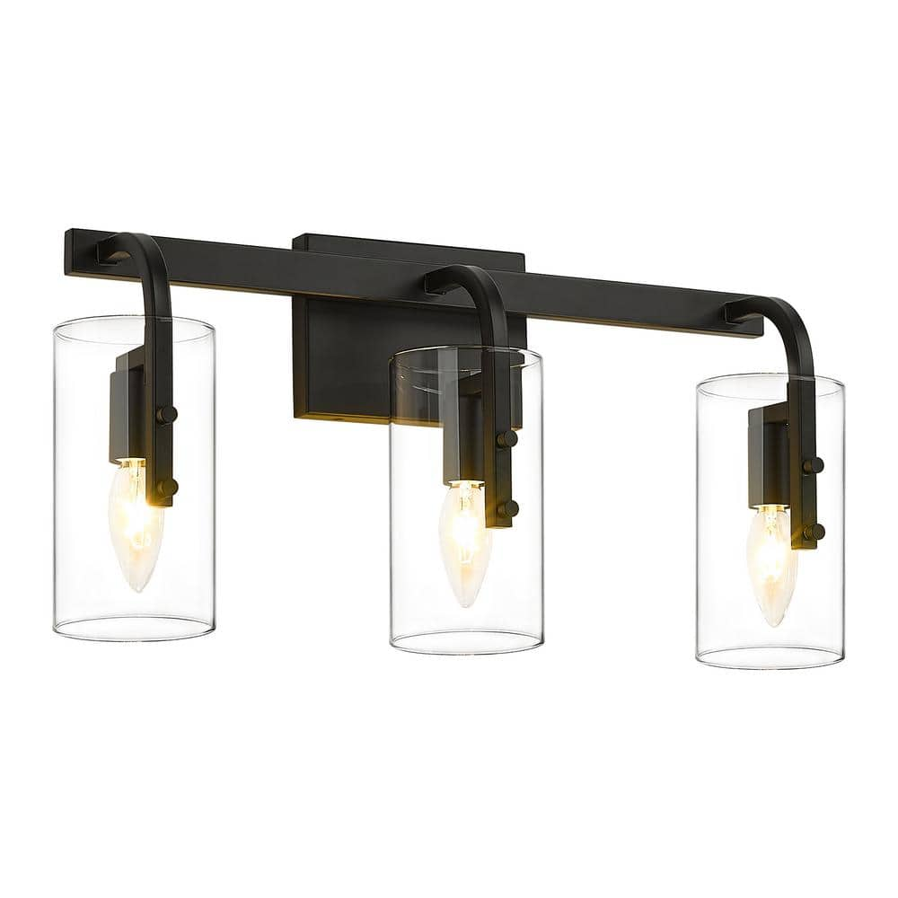 20 in. 3 Light Black Farmhouse Vanity Light Fixture with Clear Glass Shade, Metal Frame Wall Sconce for Bathroom -  pasentel, BD011-3-BK