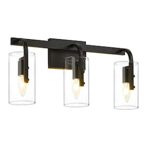 20 in. 3 Light Black Farmhouse Vanity Light Fixture with Clear Glass Shade, Metal Frame Wall Sconce for Bathroom