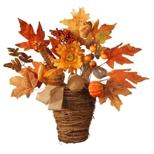 Harvest Accessories 16 in. Basket with Pumpkins and Maple