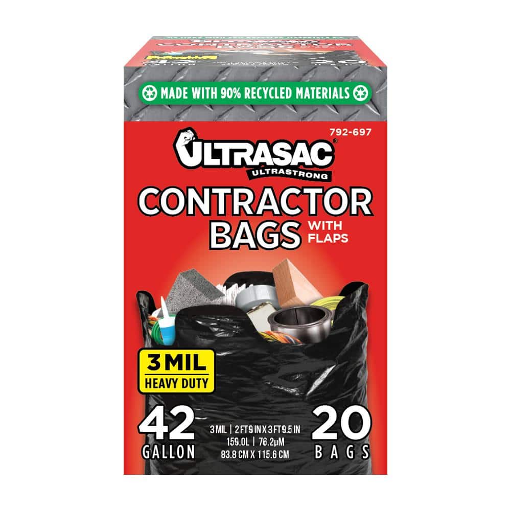 UltraSac Contractor Trash Bags - 39' - Heavy Duty 3 MIL Thick 50 Pack/w Ties 