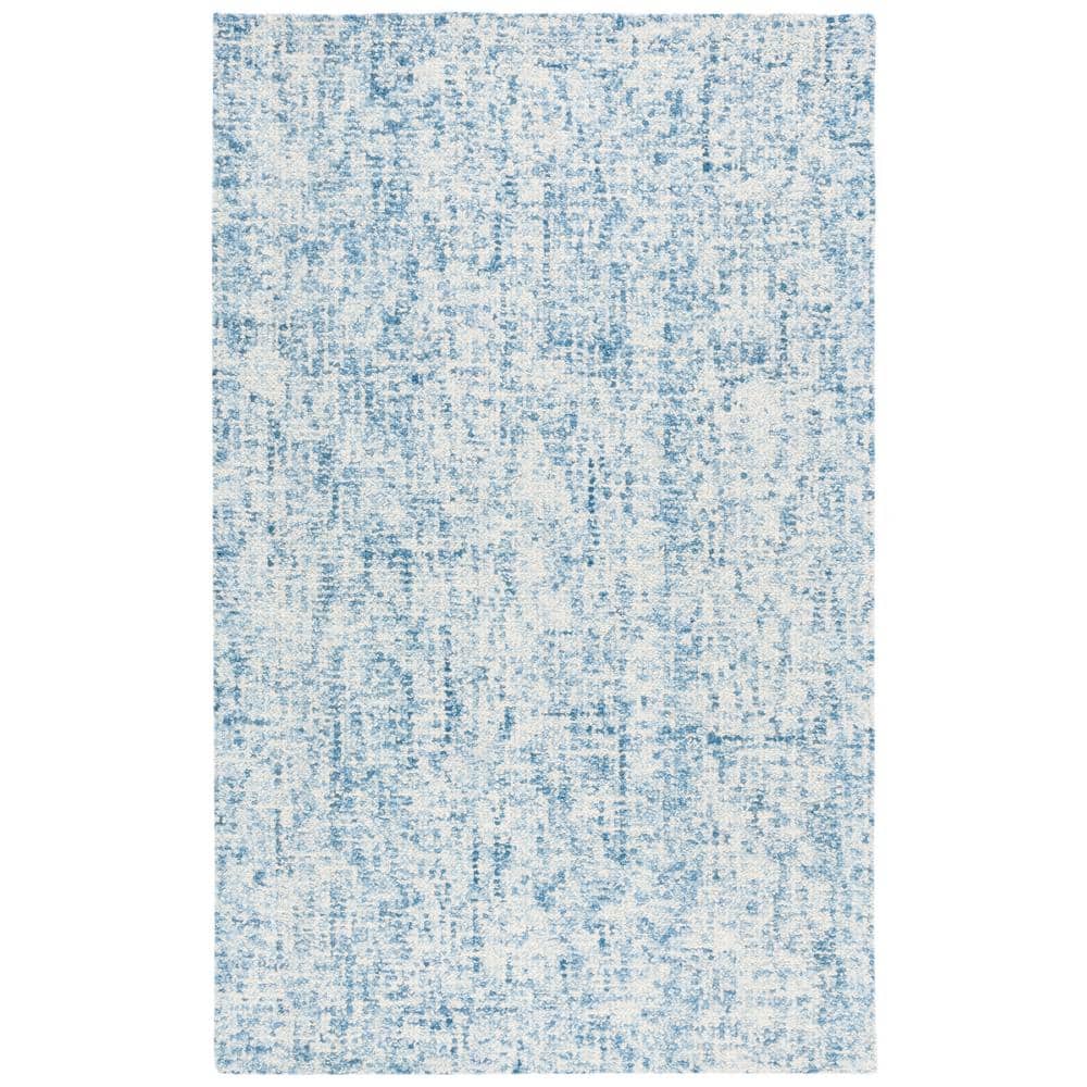 Handmade Blue and Ivory Wool Abstract Tufted Rug, 4' x 6'