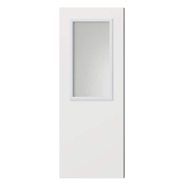 30 in. x 80 in. 1-Lite, Universal, Frosted Glass, White Primed Wood Front Door Slab