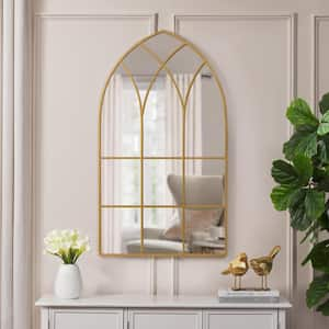 Large Arched Gold Windowpane Classic Accent Mirror (43 in. H x 24 in. W)