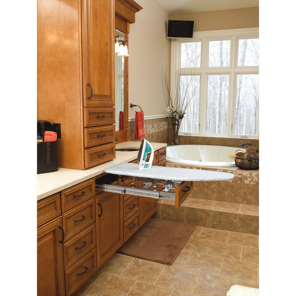 Gray Pullout Foldaway Ironing Board for Vanity Cabinet Drawer