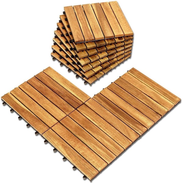 1 ft. x 1 ft. Acacia Wood Oiled Finish Waterproof Interlocking Deck Tiles for Indoor/Outdoor Floor-(10-Pack)