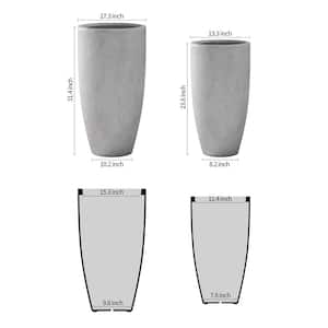 31.4" and 23.6"H Natural Finish Concrete Tall Planters (Set of 2), Large Outdoor Indoor w/Drainage Hole & Rubber Plug