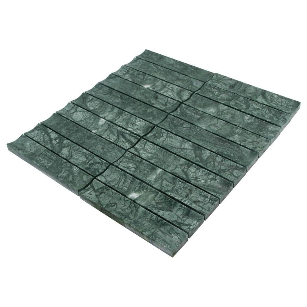 12.52" x 11.89" Honed Indian Green Marble Mosaic Tile