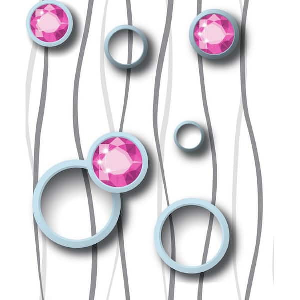 Dundee Deco Falkirk Ophia Circle, Crystal Hot Pink, Grey, White Vinyl Peelable Roll (Covers 57 sq. ft.)