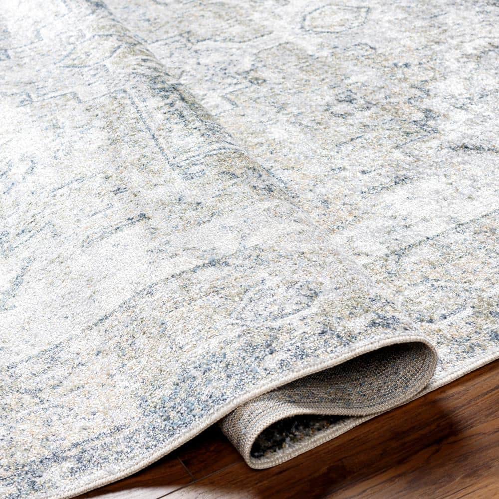 Charcoal and Light Brown Polyester Washable Rectangular Area Rug