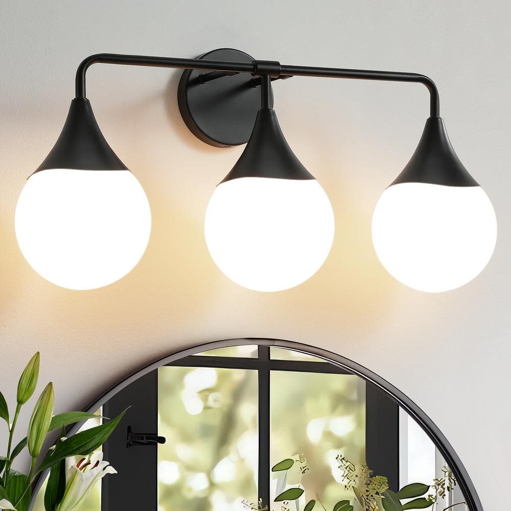 24 in. 3 Light Black Vanity Light with Milk White Globe Glass Shade Modern Bathroom Lighting Fixtures price history on PriceWatchPro