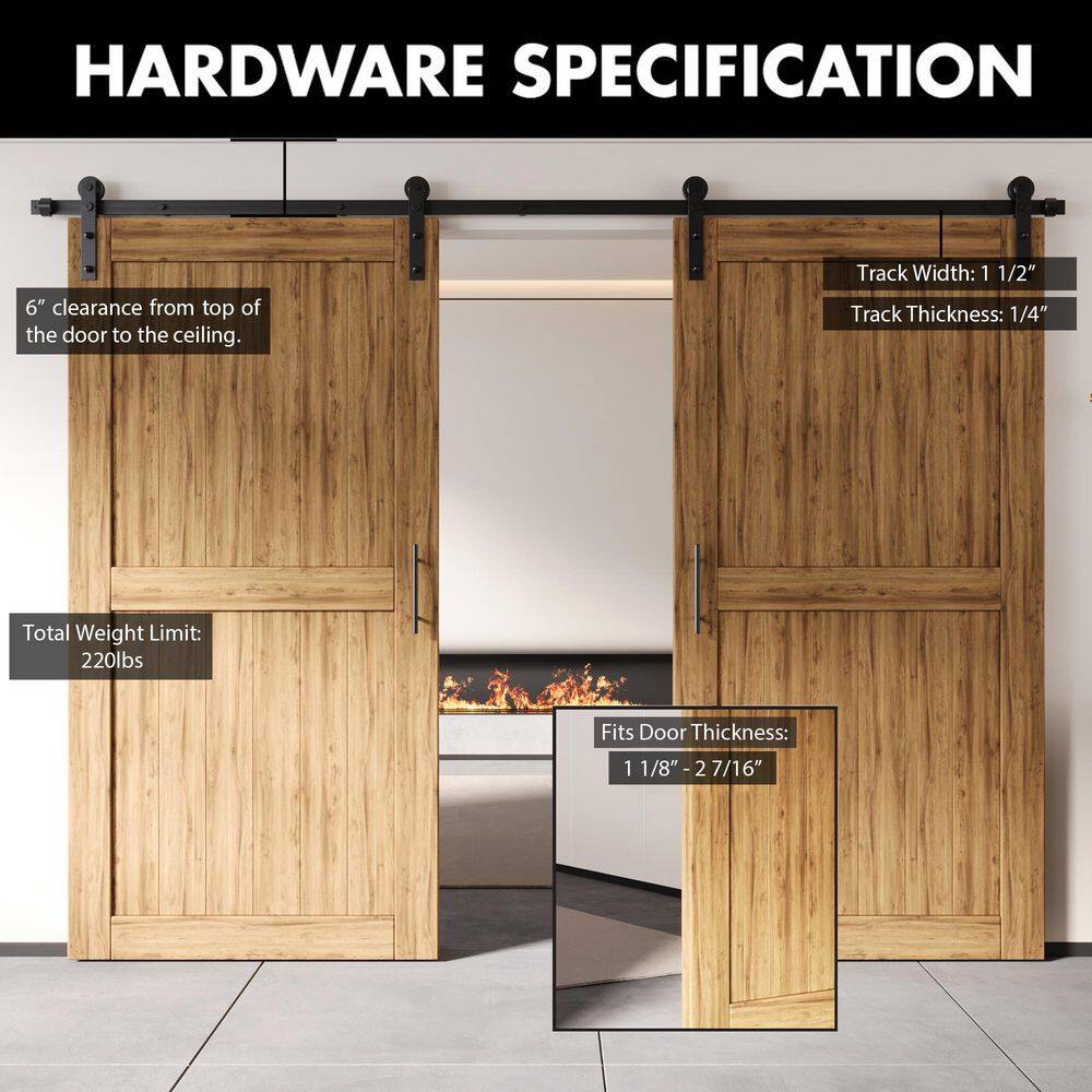 Black Rustic Double Door Sliding Barn Hardware Kit, 4.5ft Track