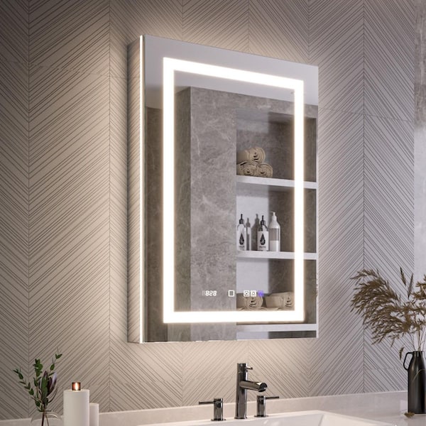 24 in. W x 36 in. H Rectangular Aluminum Recessed/Surface Mount LED Medicine Cabinet with Mirror Dual Outlet, Dual USB