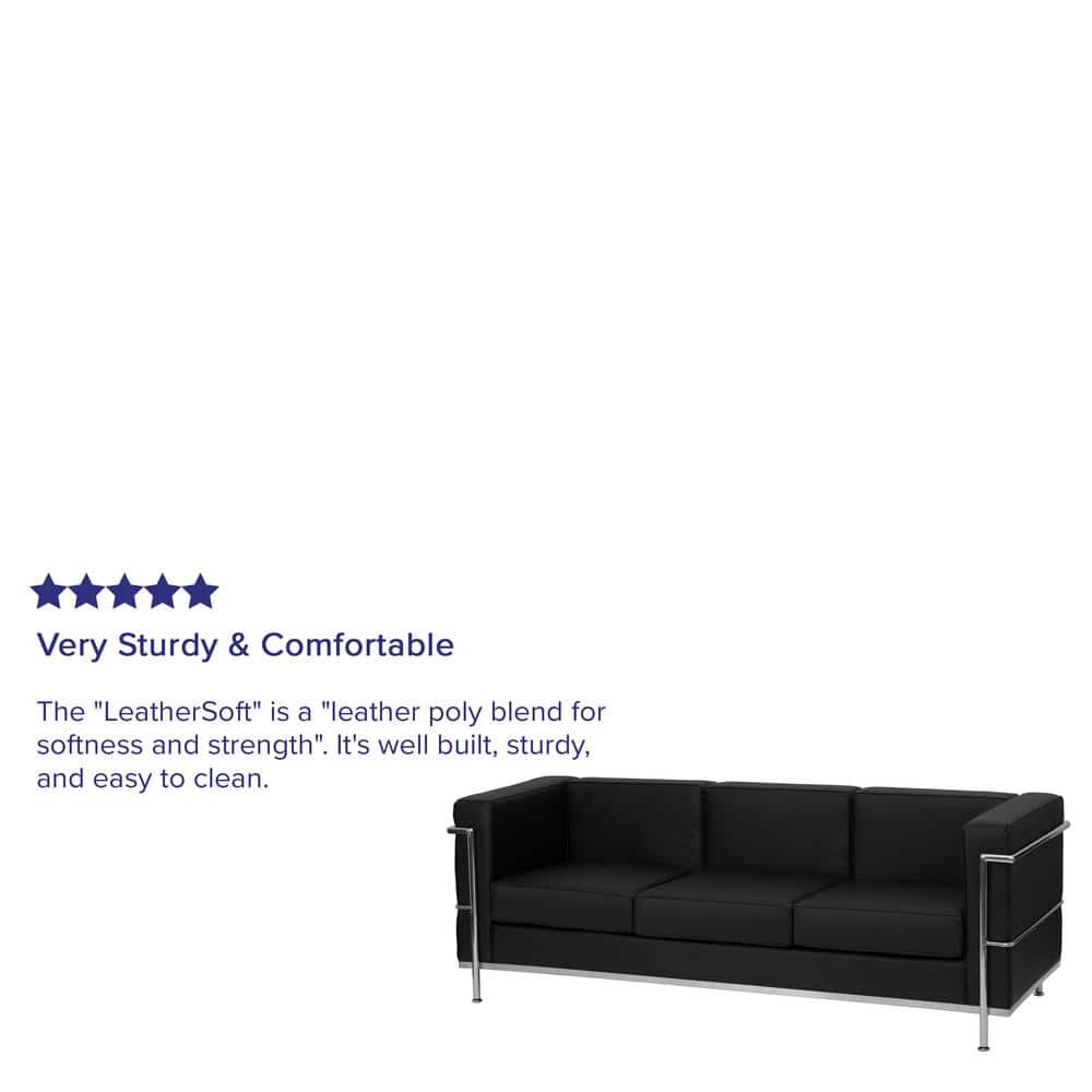 Black Faux Leather Sofa with Metal Frame