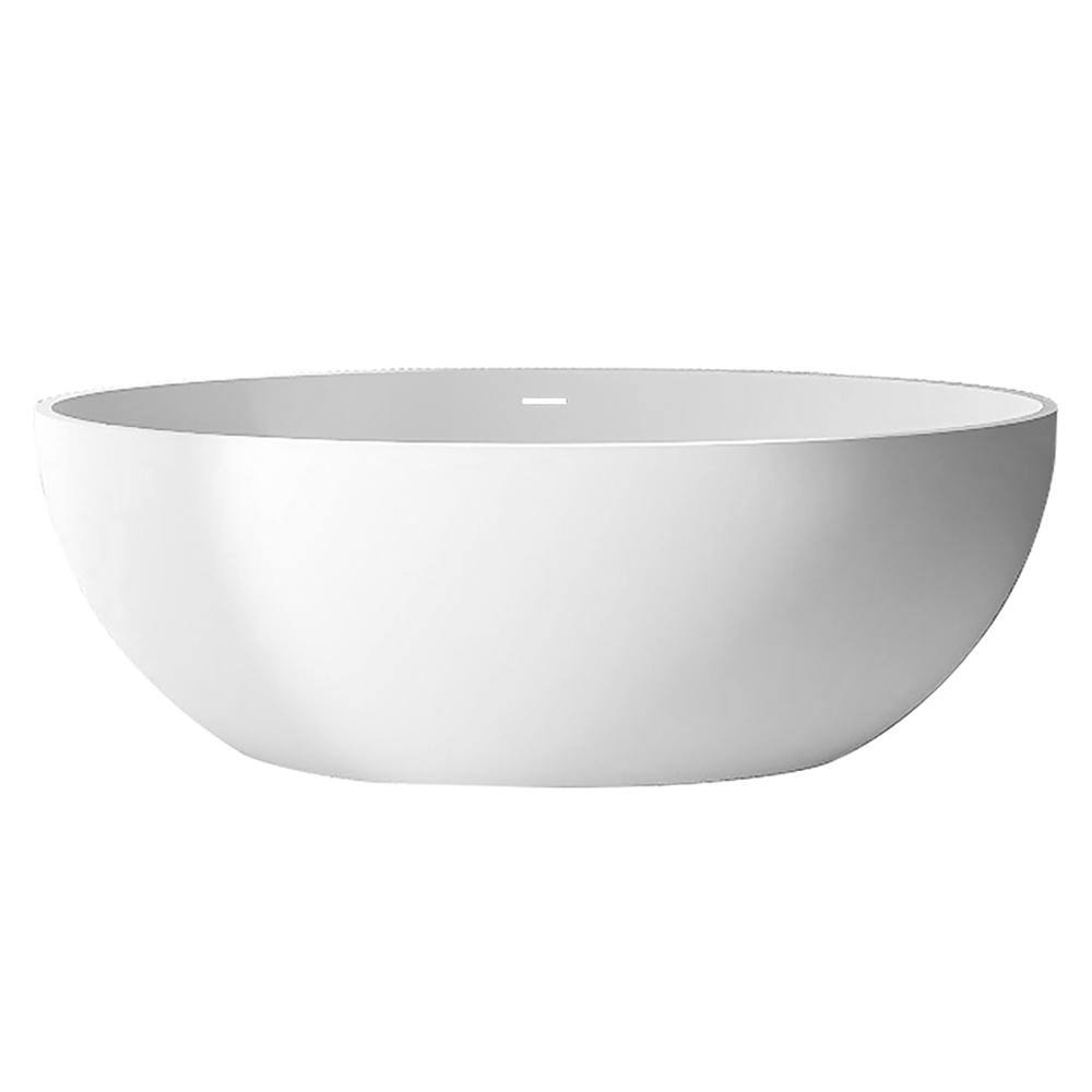 61 in. Matte White Solid Surface Stone Resin Freestanding Flatbottom Soaking Bathtub with Center Drain price history on PriceWatchPro