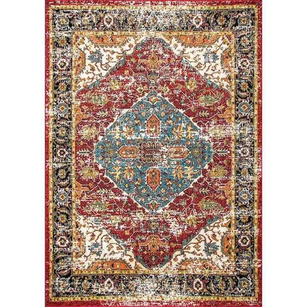 Indoor/Outdoor Transitional Medallion Muriel Multi 5 ft. x 5 ft. Round Area Rug