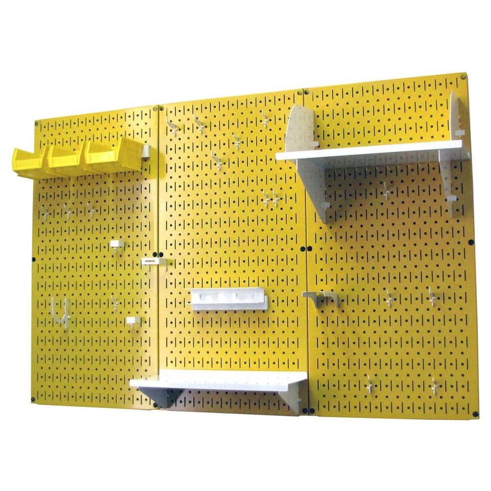Wall Control 32 in. x 48 in. Metal Pegboard Standard Tool Storage Kit with  Yellow Pegboard and White Peg Accessories 30WRK400YW The Home Depot