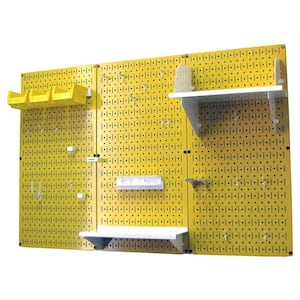 32 in. x 48 in. Metal Pegboard Standard Tool Storage Kit with Yellow Pegboard and White Peg Accessories
