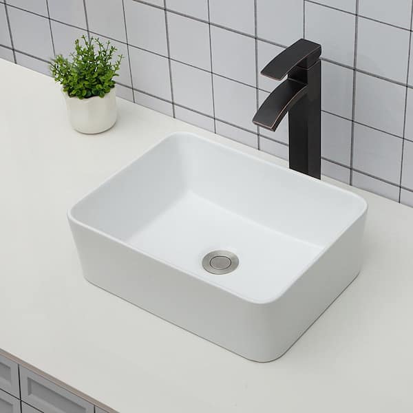 Aurora Decor 16 In X 12 Bathroom White Porcelain Ceramic Vessel Sink Rectangle Above Counter Art Basin Skslh24048ve - Ceramic Bathroom Sinks Decorative