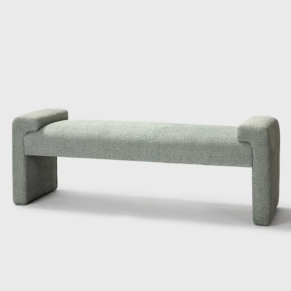 JAYDEN CREATION Johannes Sage Transitional Upholstered Boucle 58.5 in Bedroom Bench with Foot Pads