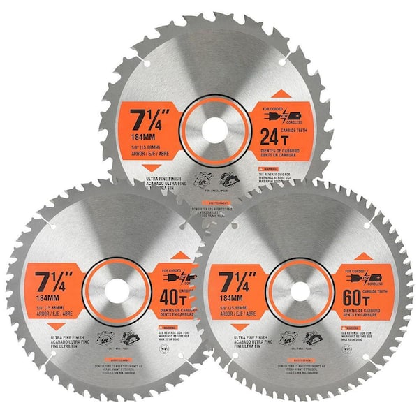 7-1/4 in. Circular Saw Blade 24T 40T 60T Carbide Teeth 5/8 Arbor 3