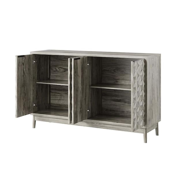 55.12 in. W x 15.75 in. D x 33.86 in. H Gray Linen Cabinet with 4 Doors and Adjustabel Shelves for Hallway Living Room