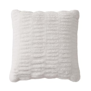 Juicy Pleated Faux Fur White 20 in. x 20 in. Throw Pillow