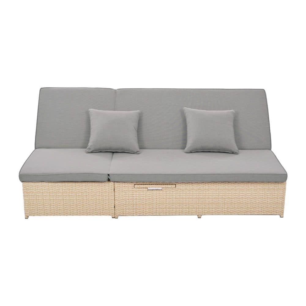 Brown Wicker Double Sunbed Outdoor Recliner Chaise Lounge with Cushions and