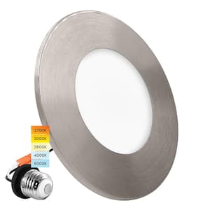 3-4 in. Integrated LED Flush Mount & Recessed Light, 7.5W, 5CCT, 650LM, Dimmable, J-Box or 4 in. Housing, Brushed Nickel