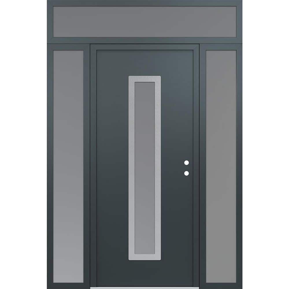 A11 68 in. x 96 in. Silver P Left-Hand/Inswing Frosted Glass Anth/Anth 2 Sidelite+Transom Steel Prehung Front Door price history on PriceWatchPro