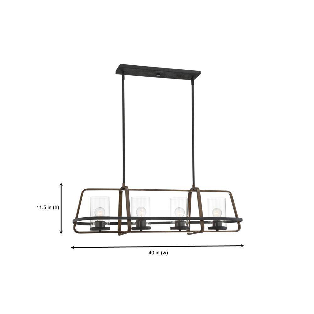 Black Forged Metal 4-Light Island Chandelier