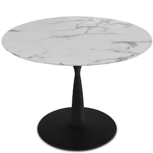 40 in. x 40 in. Round Black Pedestal Faux Marble Dining Table for 4 (Seats 4)