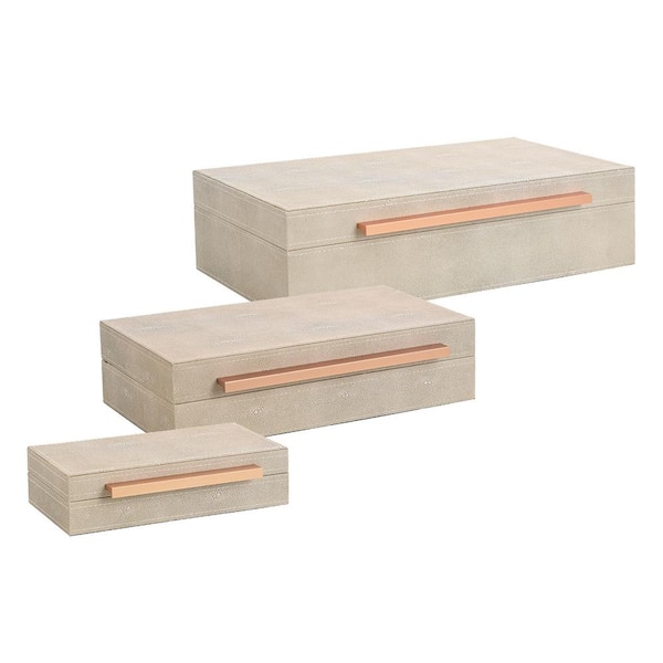 Norman Wyatt Home Set of 3 Leather Wrapped Accessory Decorative Box Camilla Neutral
