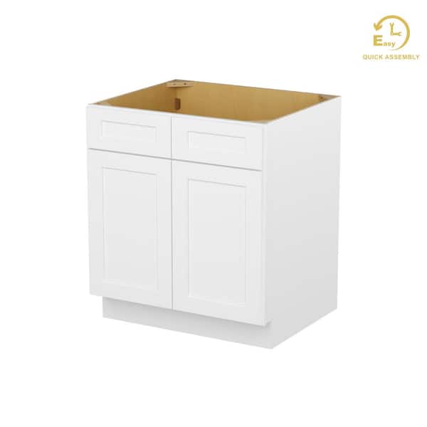RoomyLife Easy-DIY 30 in. W x 24 in. D x 34.5 in. H in Shaker White Ready to Assemble Sink Bases Kitchen Cabinet