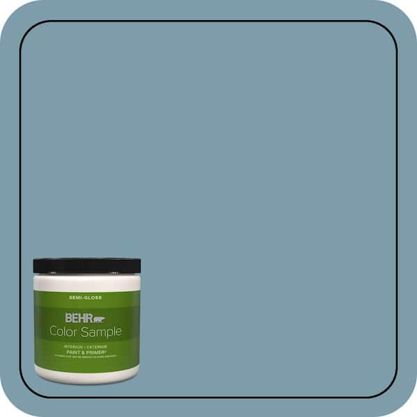 BEHR PREMIUM PLUS 8 oz. #S470-4 Dolphin Blue Semi-Gloss Interior/Exterior Paint & Primer Color Sample