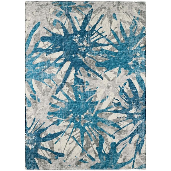 Bravado Blue 10 ft. x 14 ft. Geometric Indoor/Outdoor Washable Area Rug