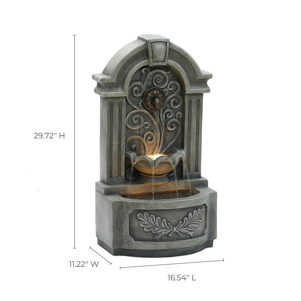Gray Resin Classical Freestanding Outdoor Water Fountain with Lights