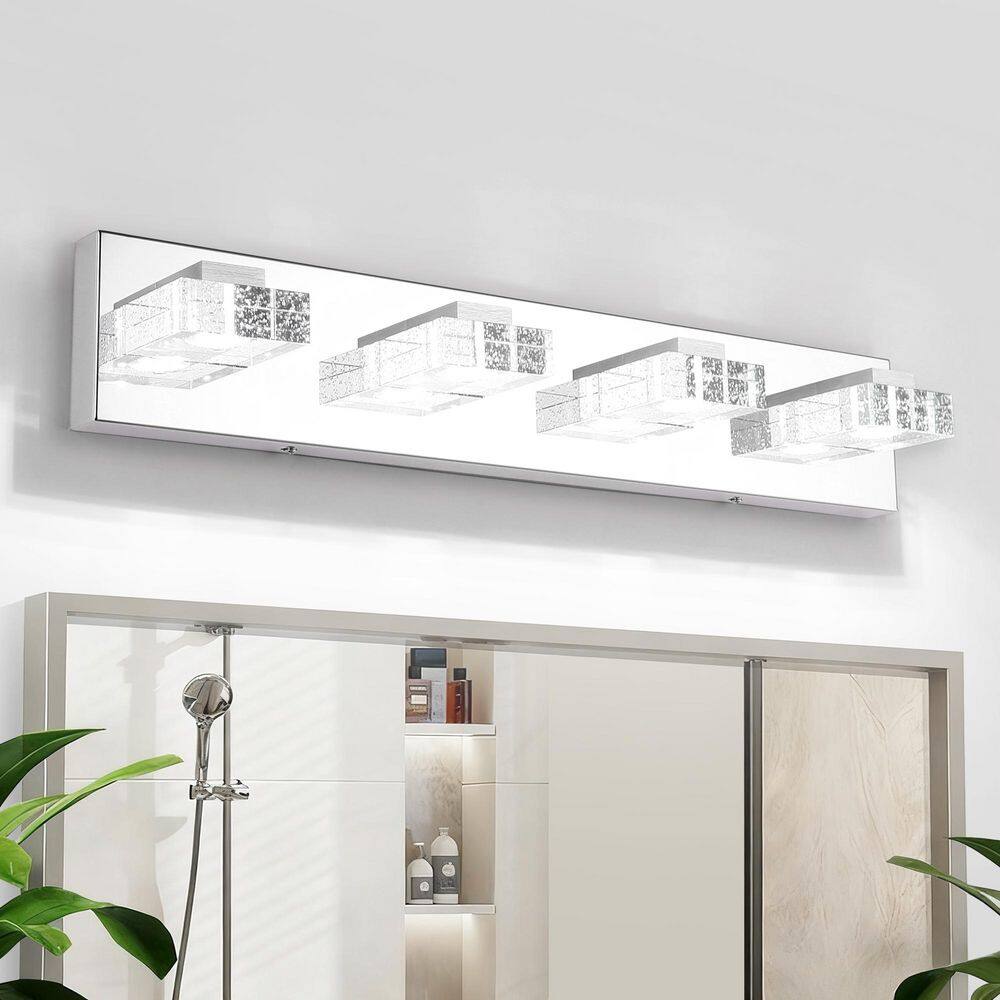 24.4 in. 4-Light Chrome LED Bathroom Vanity Light with Bubble Crystal Lampshade price history on PriceWatchPro