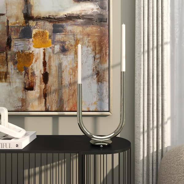 Novogratz 14 in. Silver Stainless Steel Abstract U-Shaped Candelabra