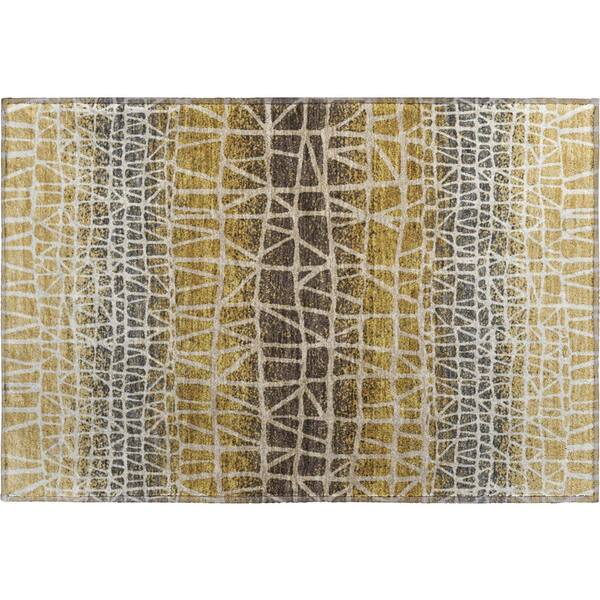 Mayfield Premium Machine Washable Abstract AMF2404 Gold 3 ft. x 4 ft. Area Rug