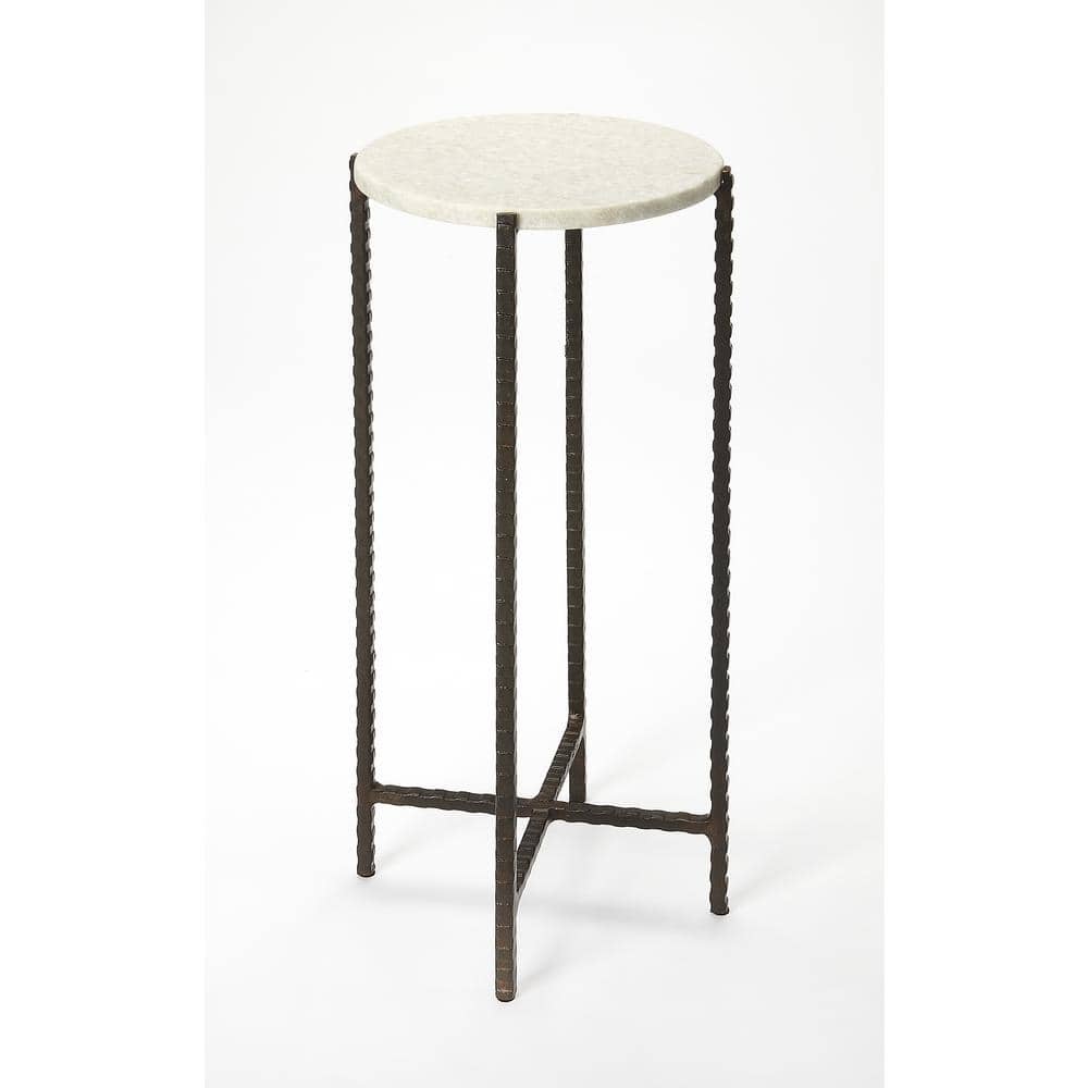 Twisted Iron Legs White Marble Round End Table