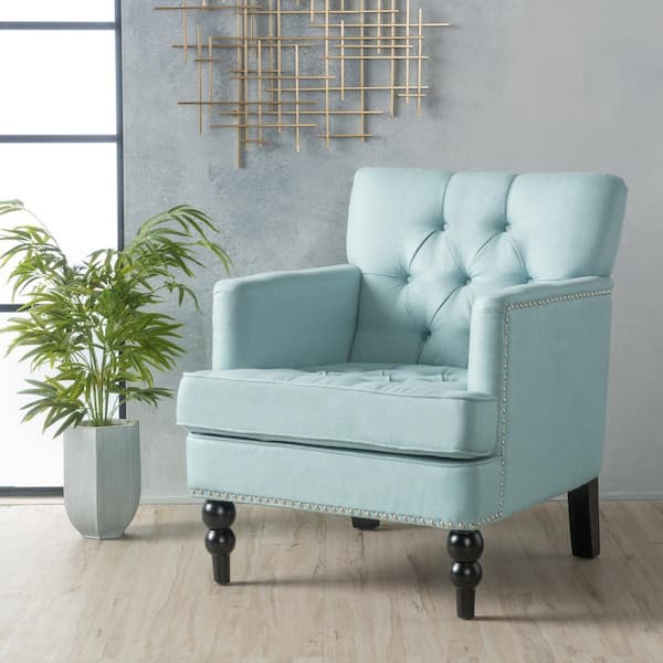 Malone Tufted Light Blue Fabric Club Chair with Stud Accents