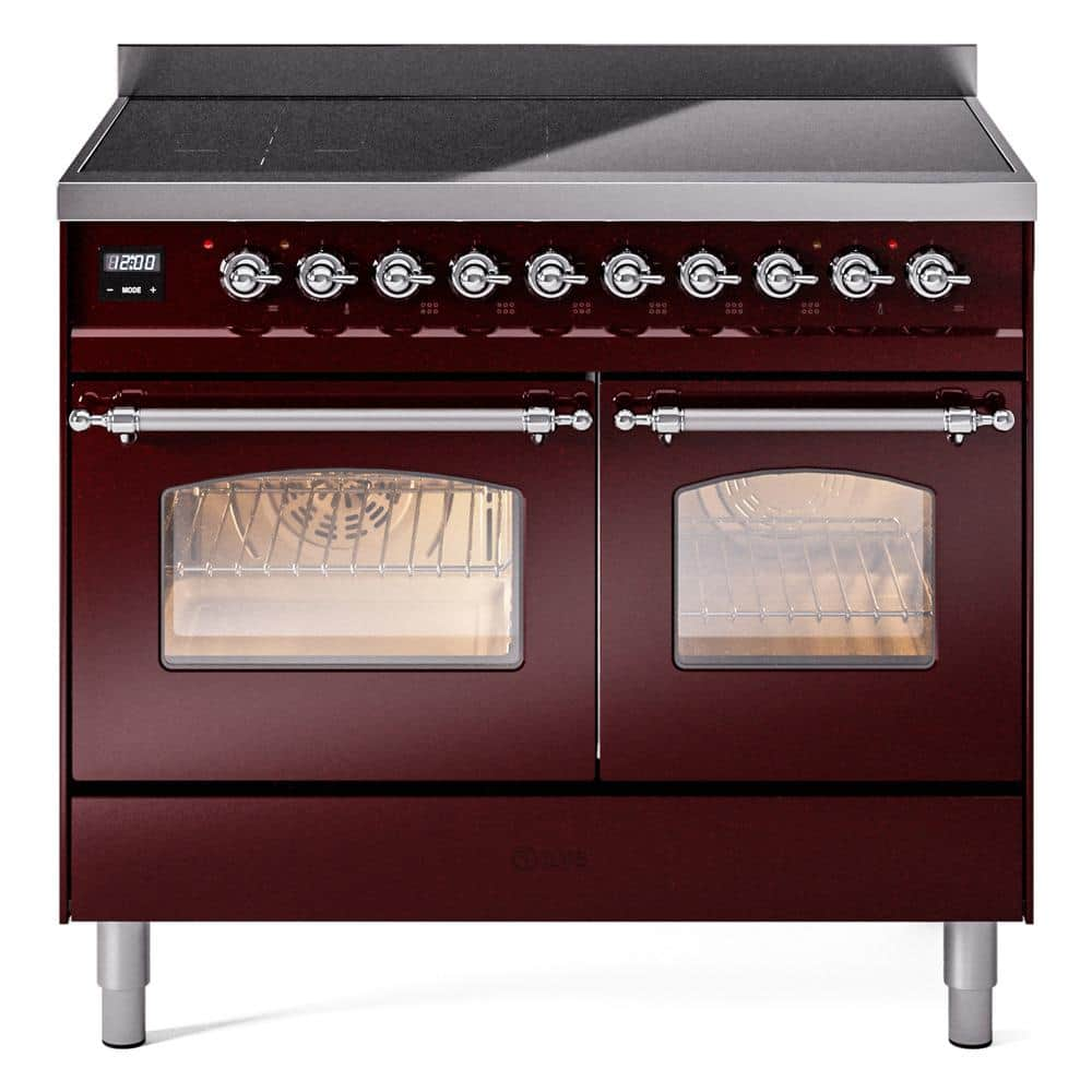 Nostalgie II 40 in. 6 Zone Freestanding Induction Range in Burgundy with Chrome Trim -  ILVE, UPDI406NMPBUC