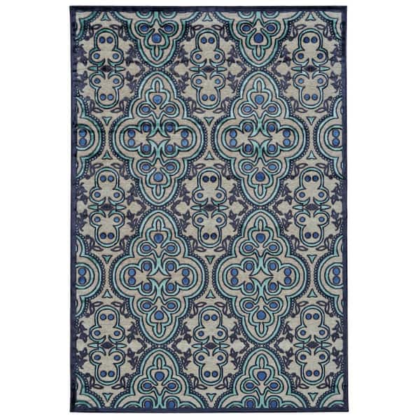 HomeRoots 8 x 11 Tan, Blue, Taupe Trellis Area Rug