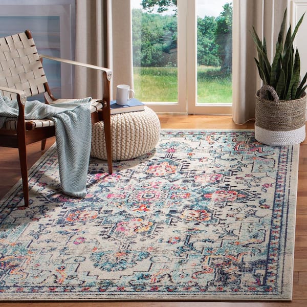 Madison Cream/Blue 5 ft. x 5 ft. Square Border Area Rug