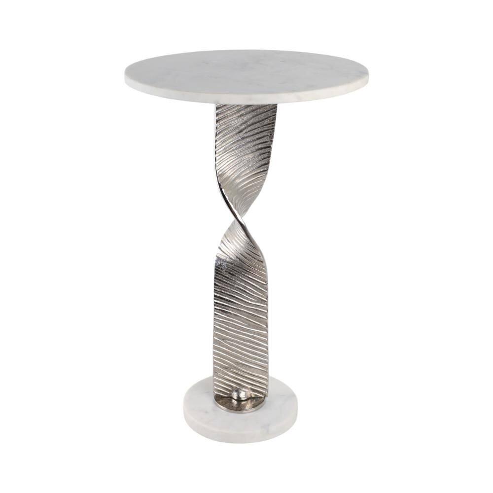 15 in. Silver Round Marble Top End Table with Twisted Etched Base - thumbnail 3