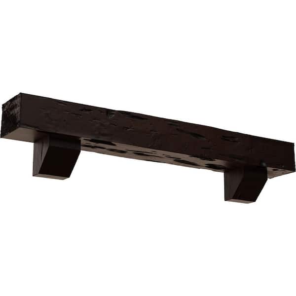 Ekena Millwork 4 in. x 6 in. x 7 ft. Pecky Cypress Faux Wood Fireplace Mantel Kit with Ashford Corbels, Premium Mahogany