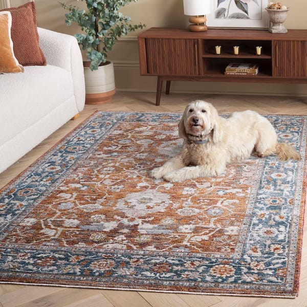 SAFAVIEH Heirloom 9 ft. x 12 ft. Rust/Blue Border Distressed Area