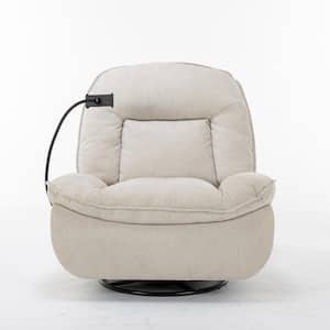 Beige Chenille Fabric Swivel Recliner with Mobile Phone Bracket
