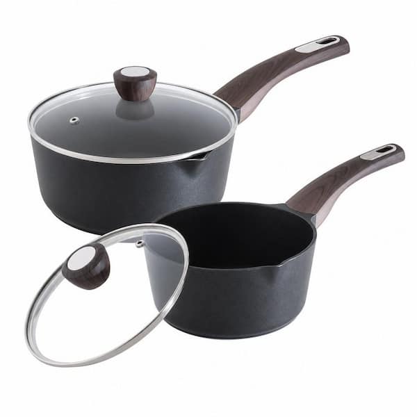 2-Piece Aluminum Nonstick Saucepan Set with Lids, 2.0 & 3.0 Qt, Pour Spouts, Induction Compatible, PFOA-Free