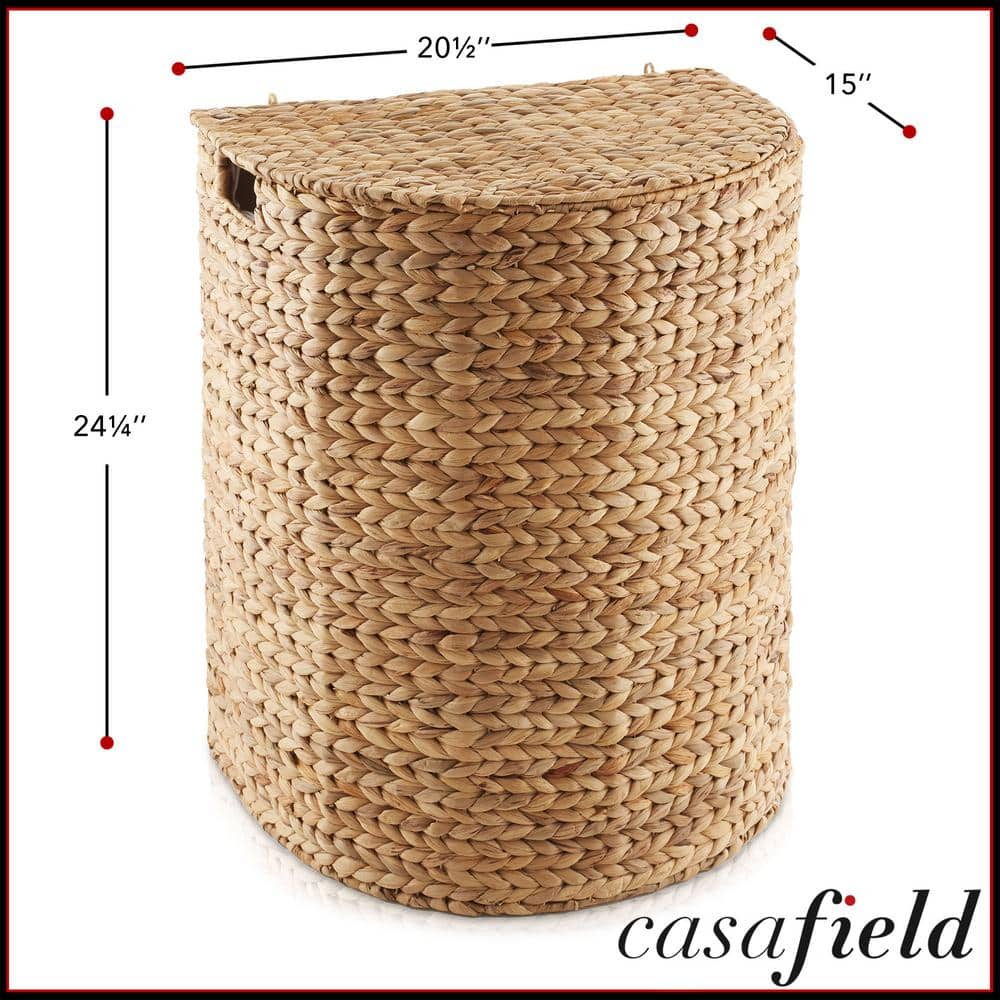 Natural Wicker Half-Moon Laundry Hamper with Lid